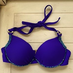 Swim top with rhinestones. NFL NBA dance audition too. Color bright blue.